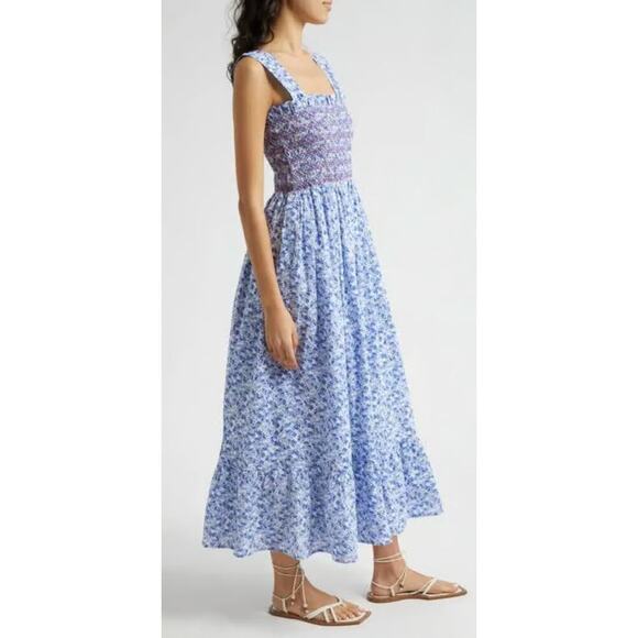 MILLE Garden Cotton Midi Smocked Sundress Condesa Floral Blue Tuckernuck NEW - Picture 5 of 14